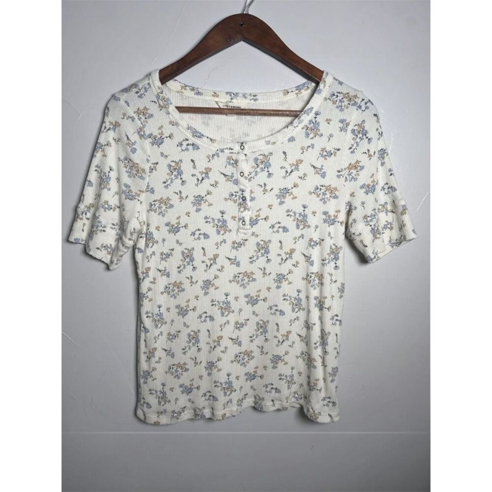 Lucky Brand Florals Shirt Short Sleeve Size Large Boho Beach Casual Summer